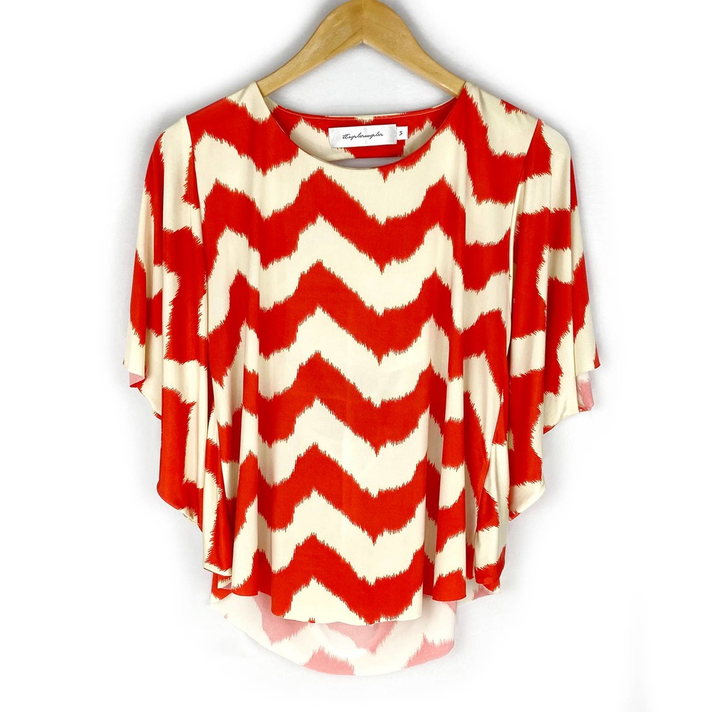T-Bags Blouse Salmon & Ivory Zigzag Flutter Sleeve S